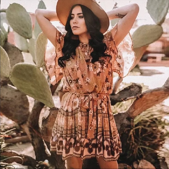 Dresses & Skirts - Yellow Tiered Boho Floral Gypsy Print Dress